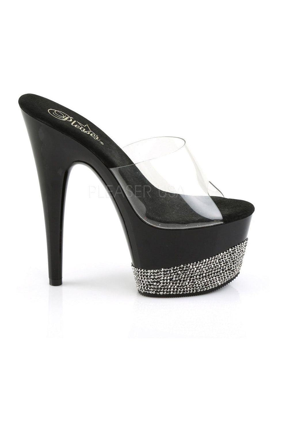 ADORE-701-3 Platform Slide | Black Vinyl-Pleaser-Slides-SEXYSHOES.COM