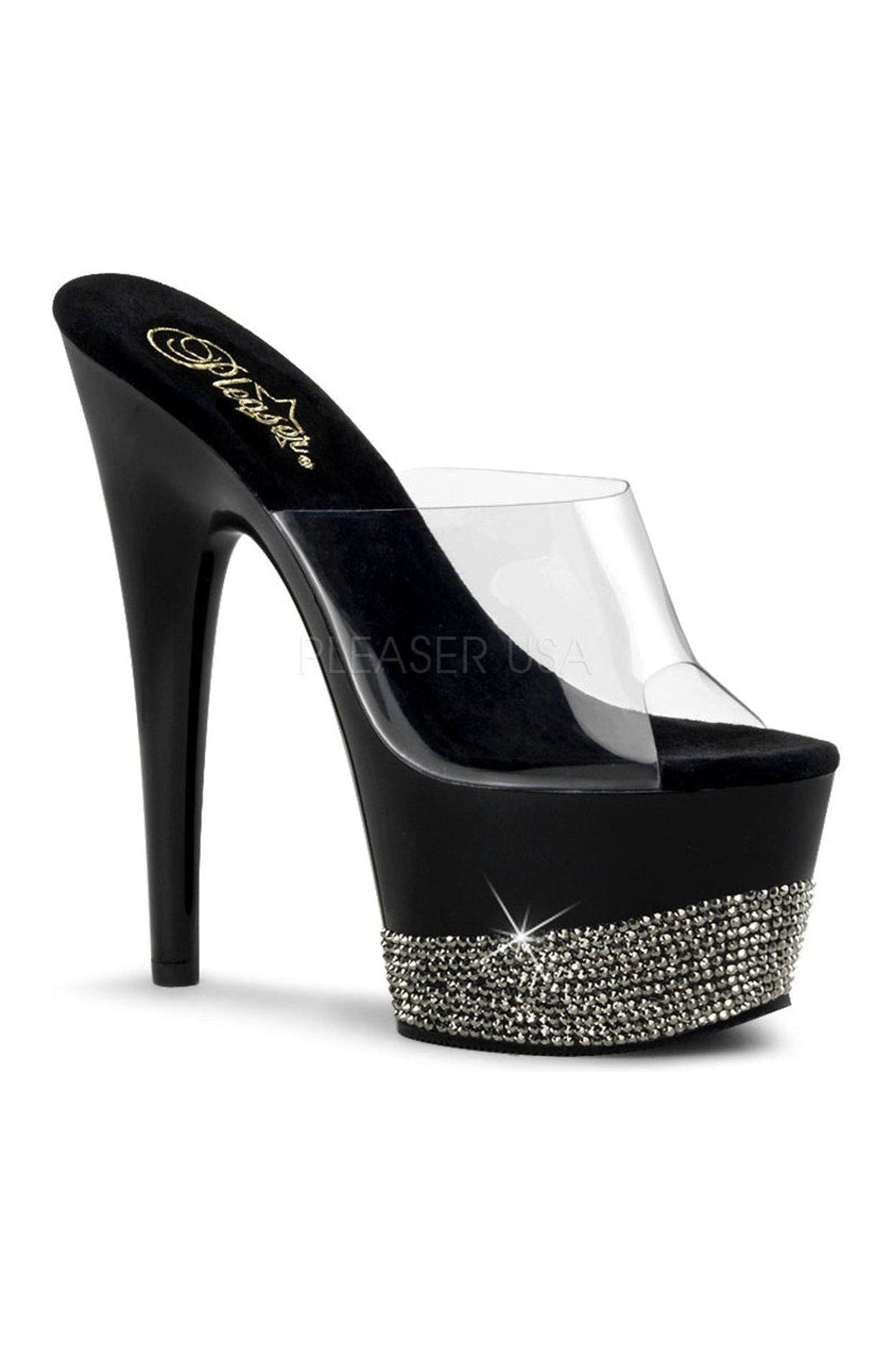ADORE-701-3 Platform Slide | Black Vinyl-Pleaser-Black-Slides-SEXYSHOES.COM