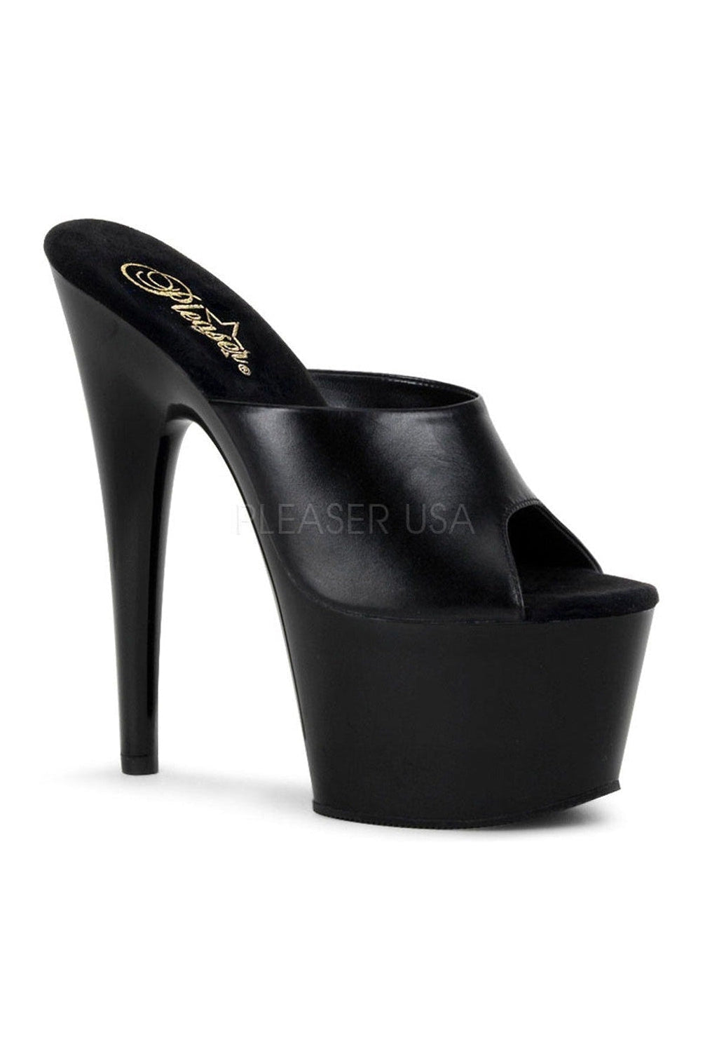 Pleaser ADORE-701 Platform Slide in Black Genuine Leather from SexyShoes.com