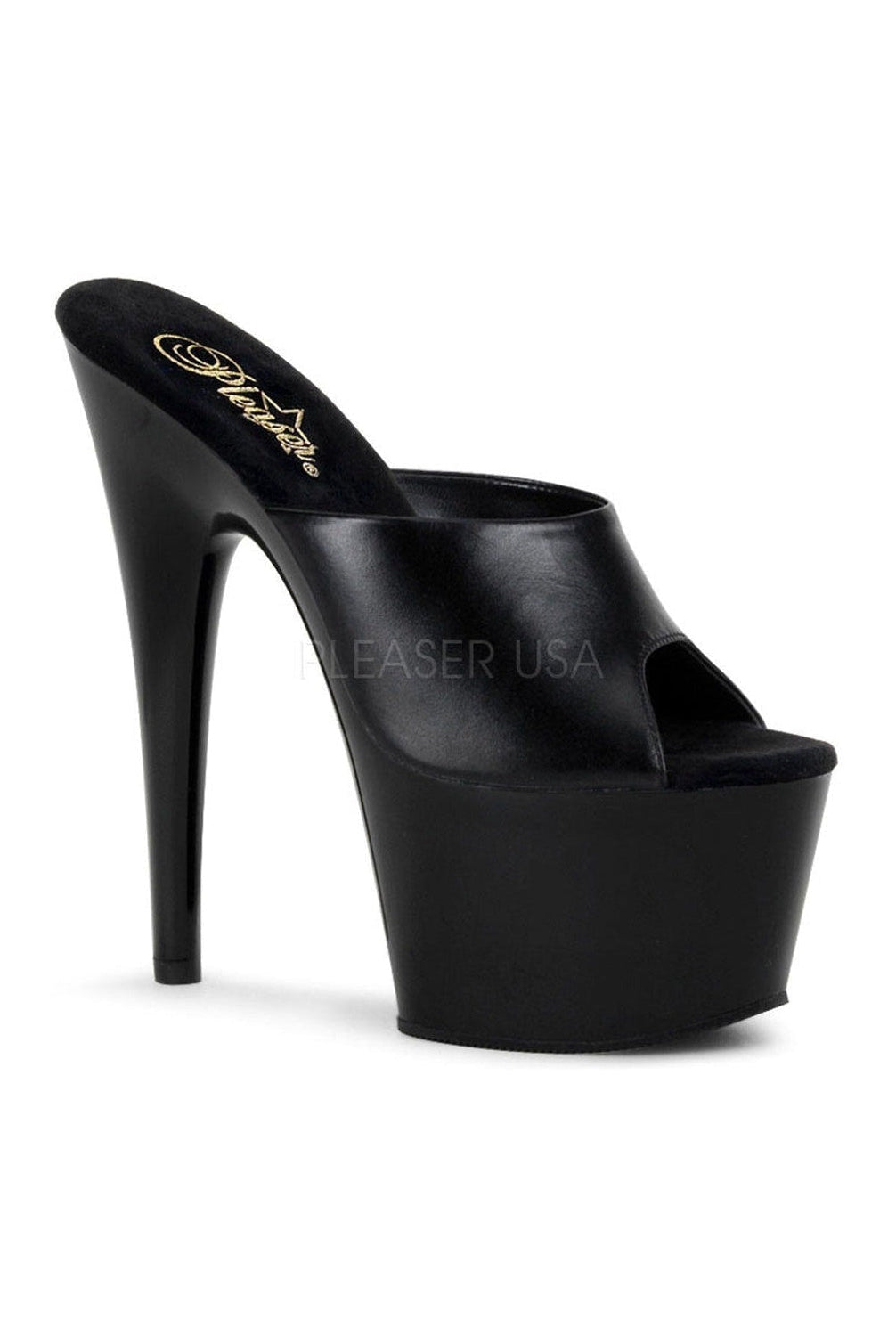 ADORE-701 Platform Slide | Black Genuine Leather-Pleaser-Black-Slides-SEXYSHOES.COM