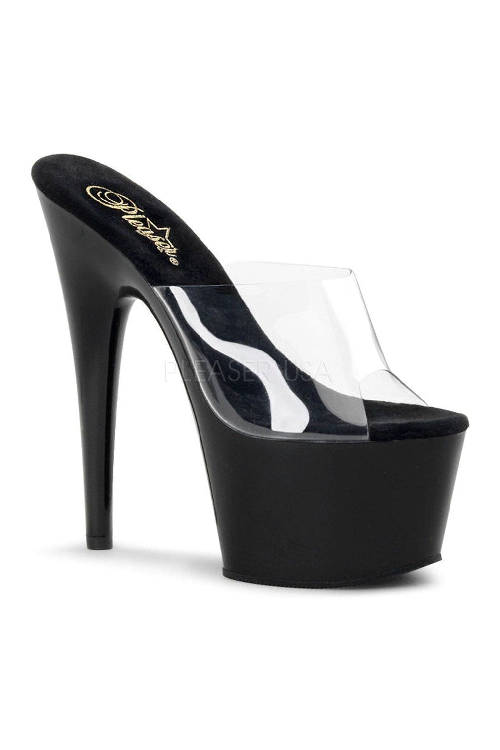 ADORE-701 Platform Slide | Black Vinyl-Pleaser-Black-Slides-SEXYSHOES.COM