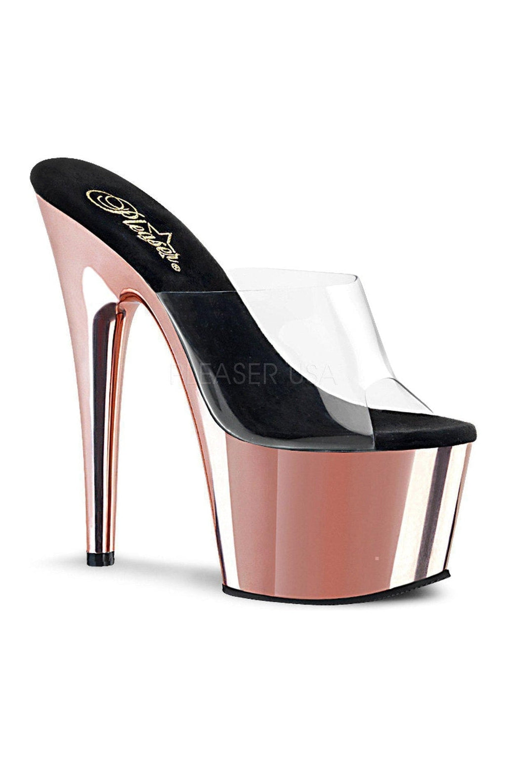 Pleaser ADORE-701 Platform Slide in Clear Vinyl from SexyShoes.com