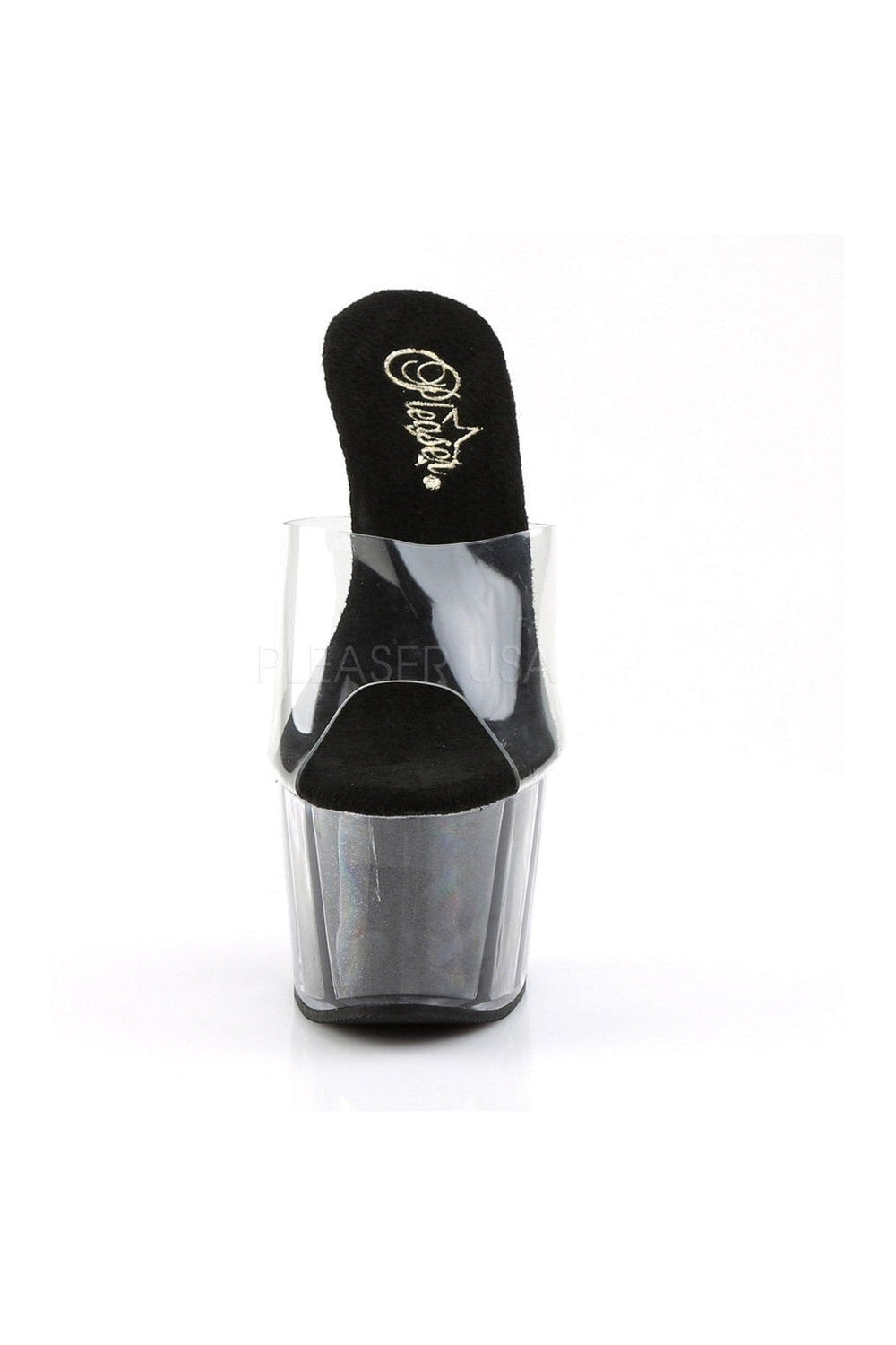 ADORE-701G Platform Slide | Black Vinyl-Pleaser-Slides-SEXYSHOES.COM