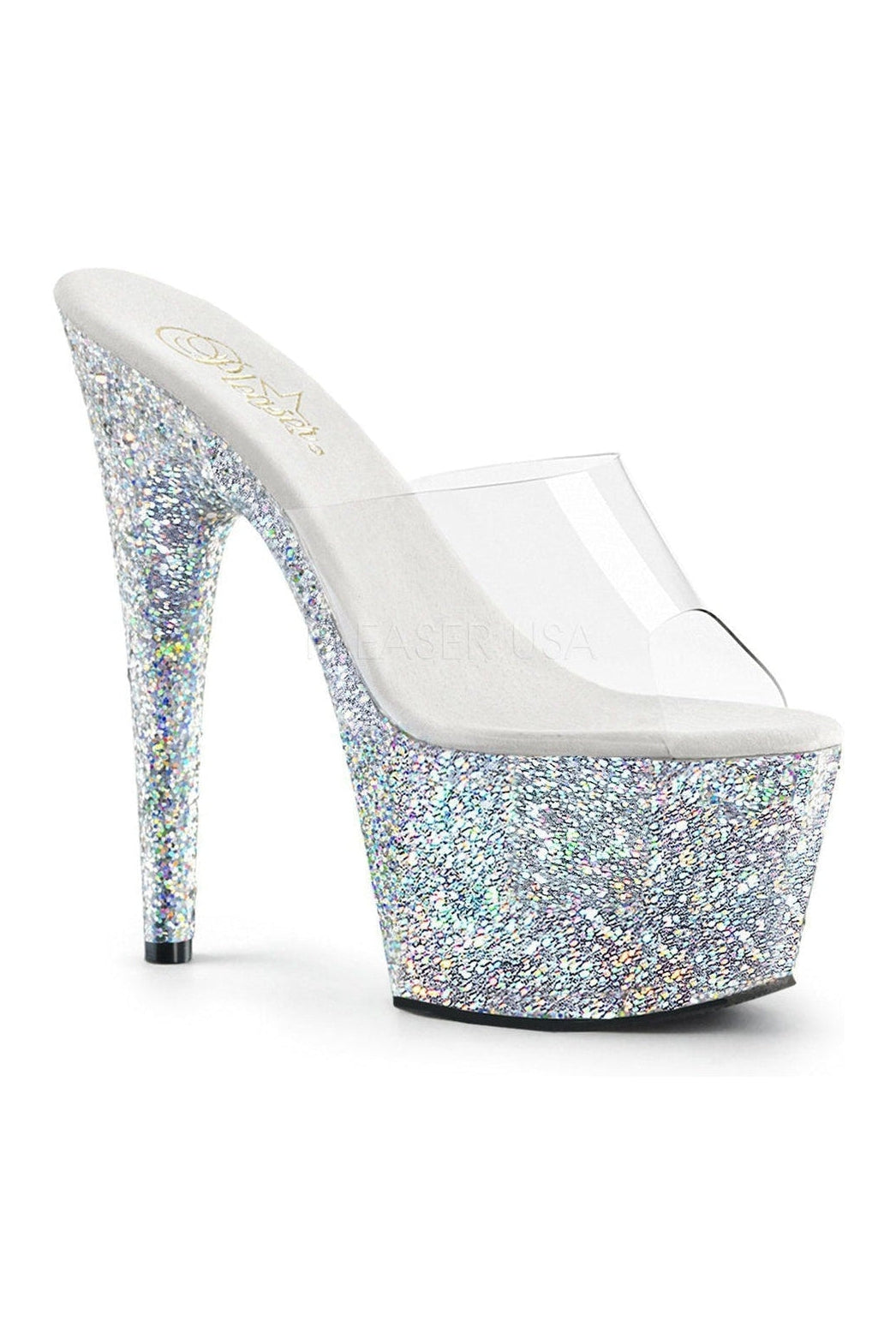Pleaser ADORE-701LG Platform Slide in Clear Vinyl from SexyShoes.com