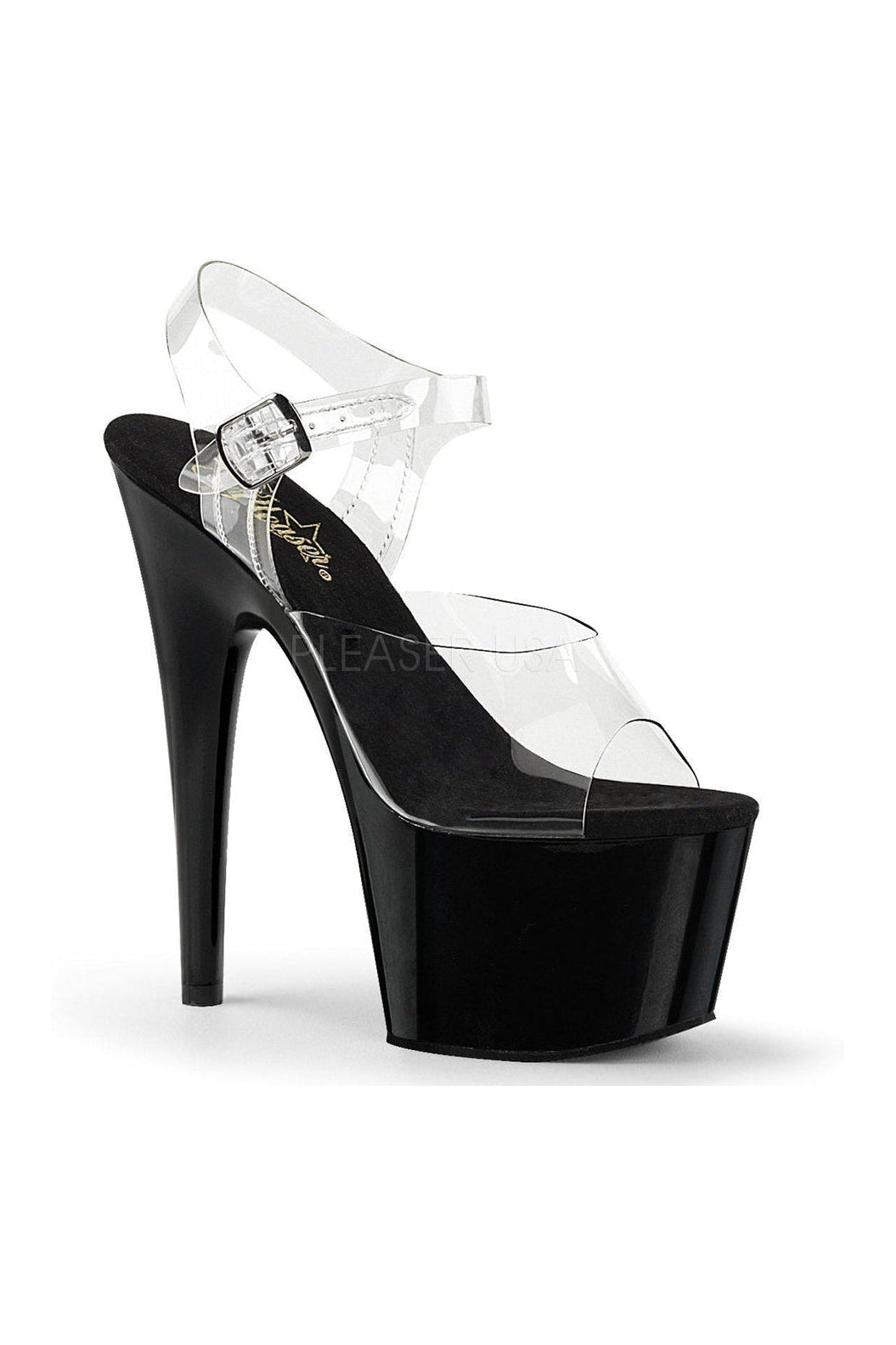 Pleaser ADORE-708 Platform Sandal in Black Vinyl from SexyShoes.com