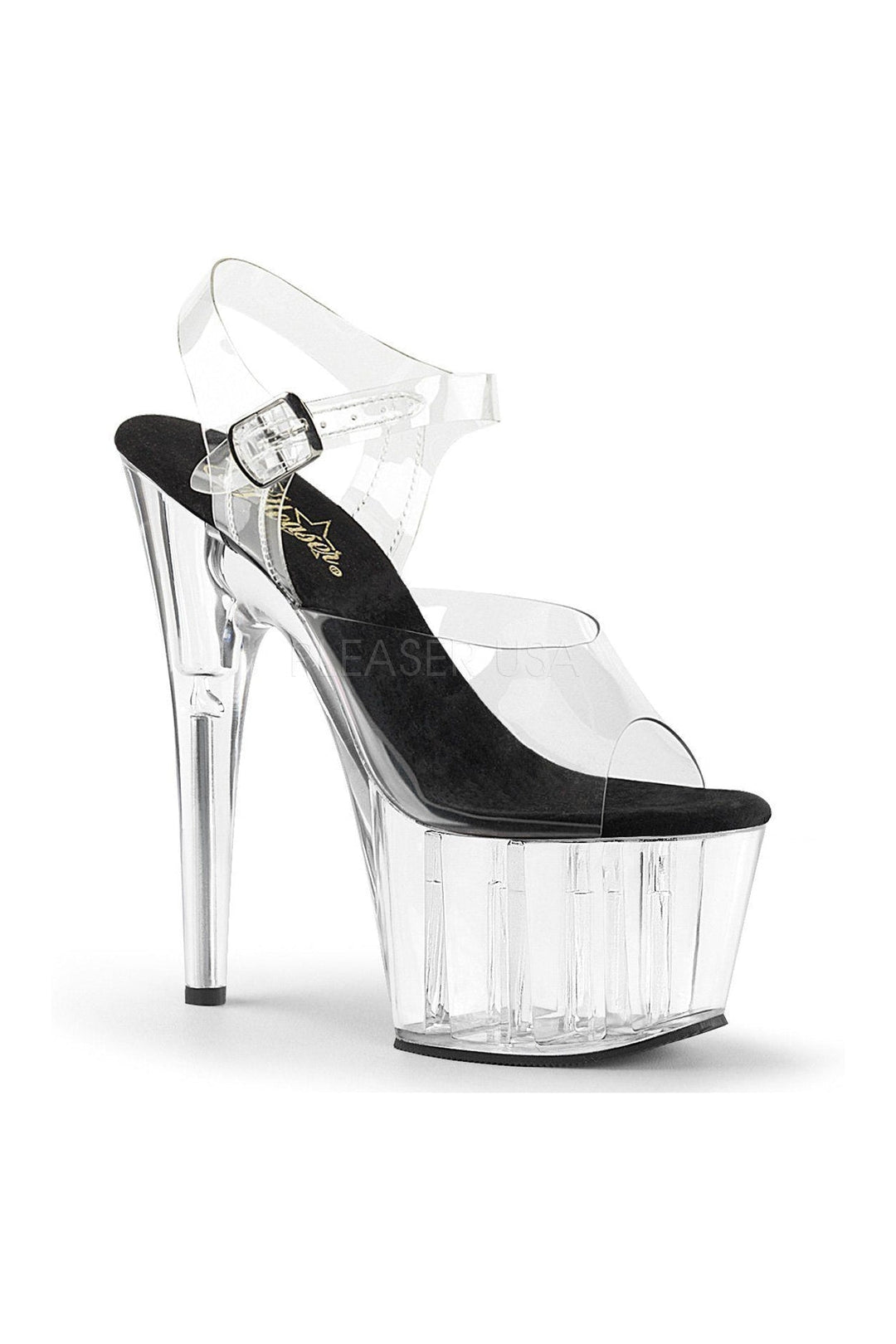 Pleaser ADORE-708 Platform Sandal in Black Vinyl from SexyShoes.com