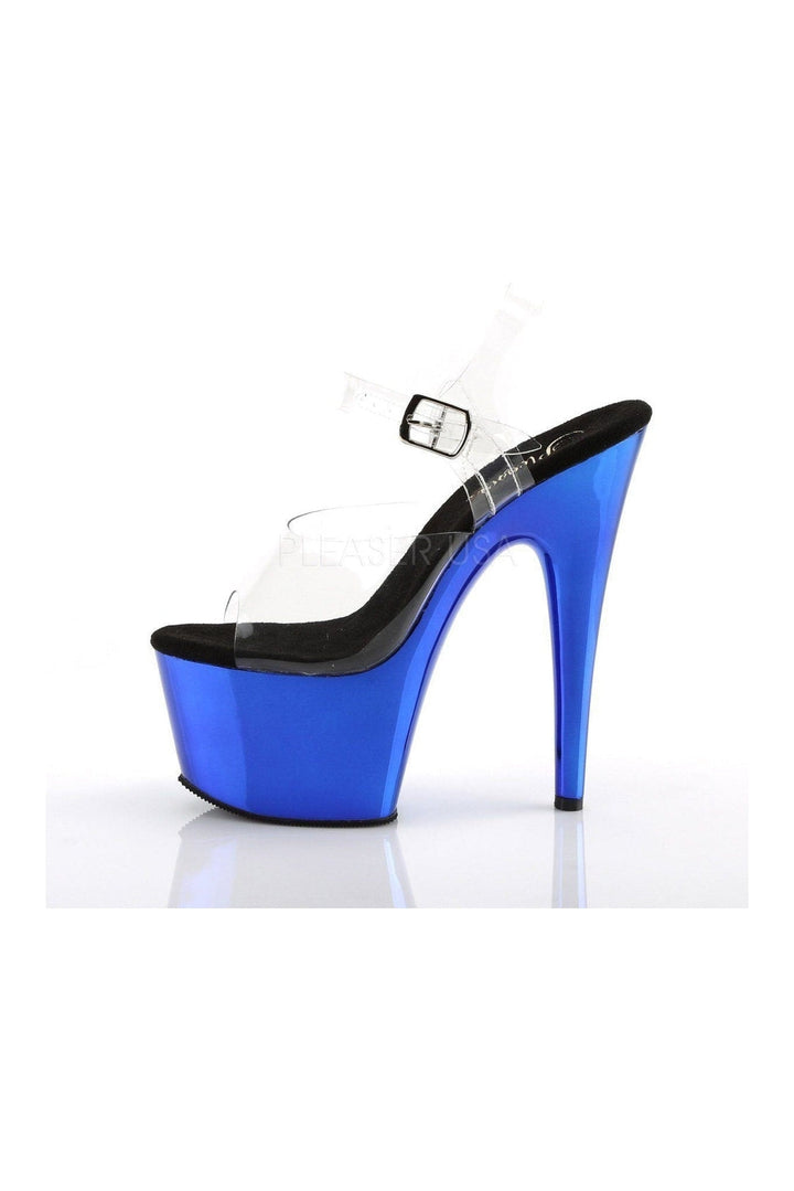 ADORE-708 Platform Sandal | Blue Vinyl-Pleaser-Sandals-SEXYSHOES.COM