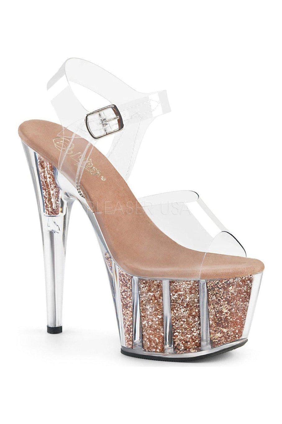 Pleaser ADORE-708G Platform Sandal in Clear Vinyl from SexyShoes.com