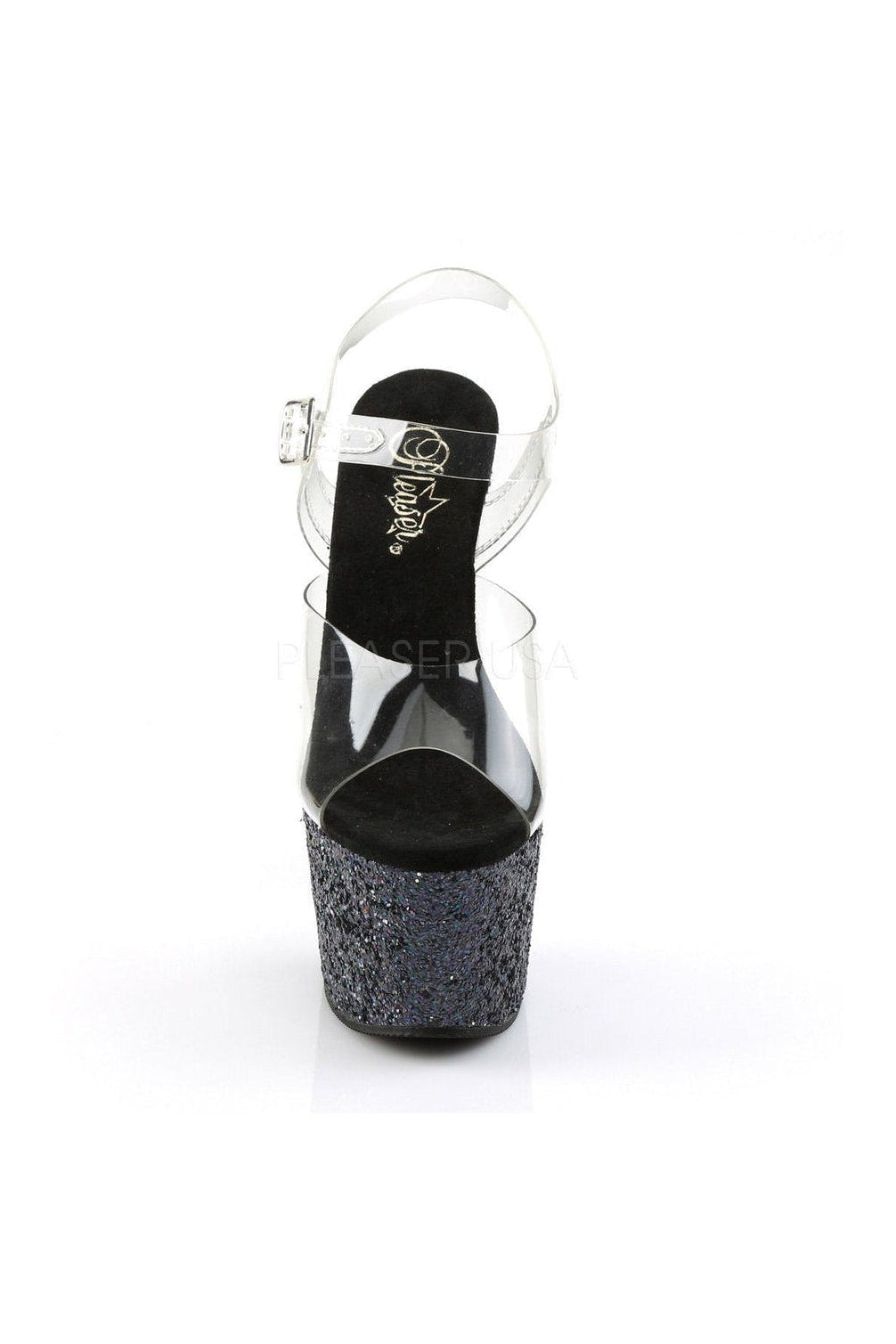 ADORE-708LG Platform Sandal | Black Vinyl-Pleaser-Sandals-SEXYSHOES.COM