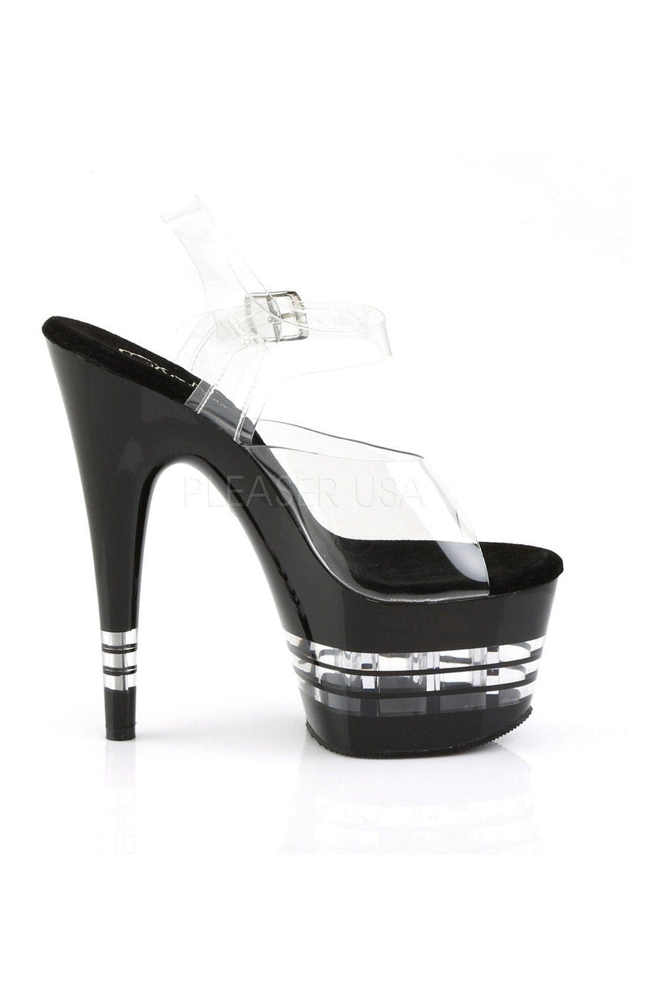 Pleaser ADORE-708LN Platform Sandal in Black Vinyl