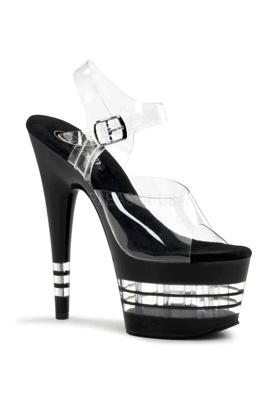 Pleaser ADORE-708LN Platform Sandal in Black Vinyl from SexyShoes.com