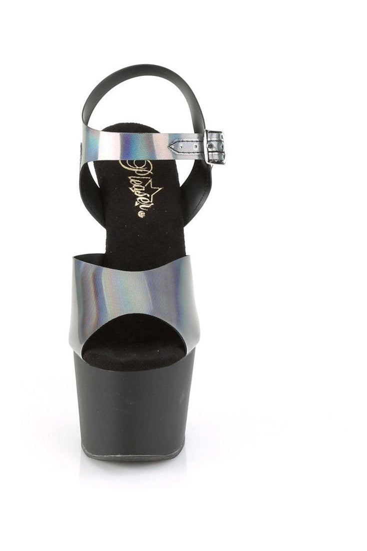 Pleaser ADORE-708N-DT Exotic Platform Sandal in Pewter Faux Leather