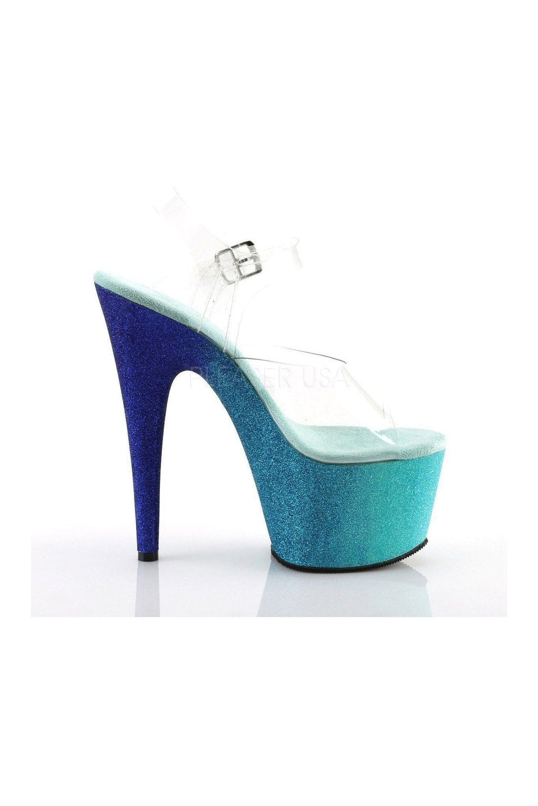 Pleaser ADORE-708OMBRE Platform Sandal in Blue Vinyl