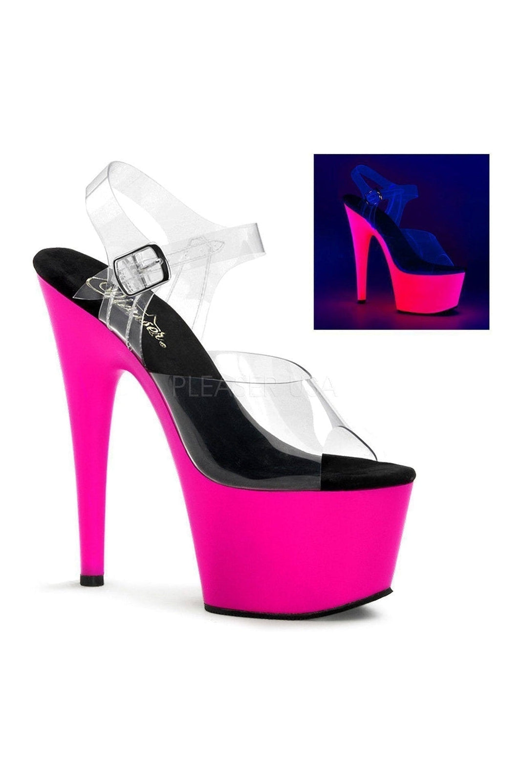 Pleaser ADORE-708UV Platform Sandal in Clear Vinyl from SexyShoes.com