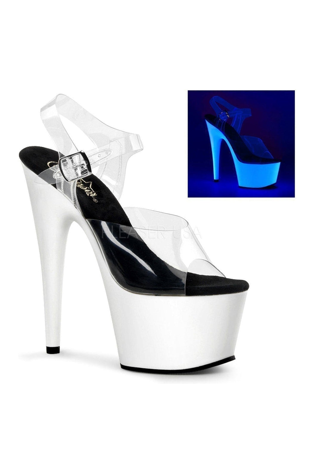 Pleaser ADORE-708UV Platform Sandal in Clear Vinyl from SexyShoes.com