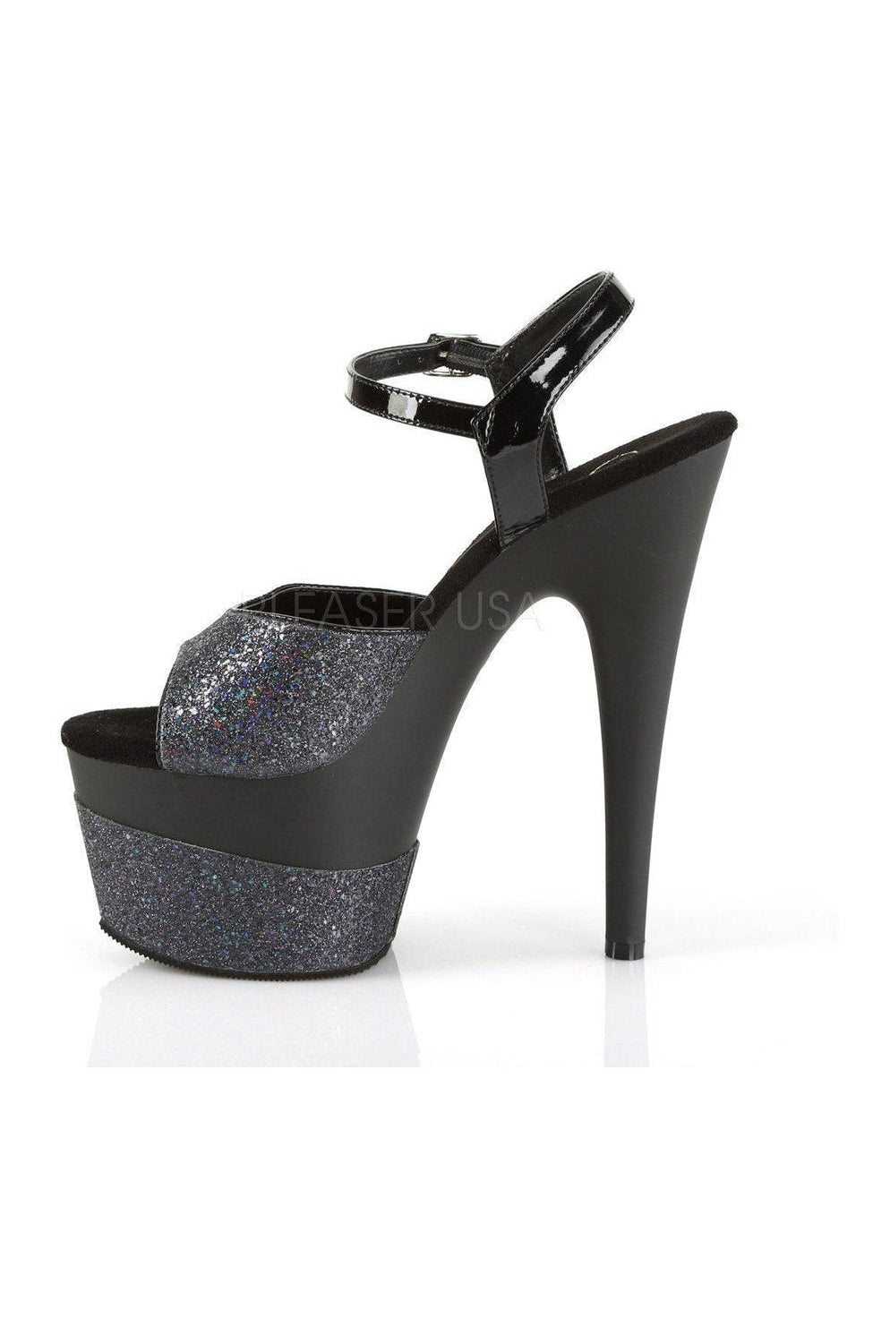 ADORE-709-2G Platform Sandal | Black Glitter-Pleaser-SEXYSHOES.COM