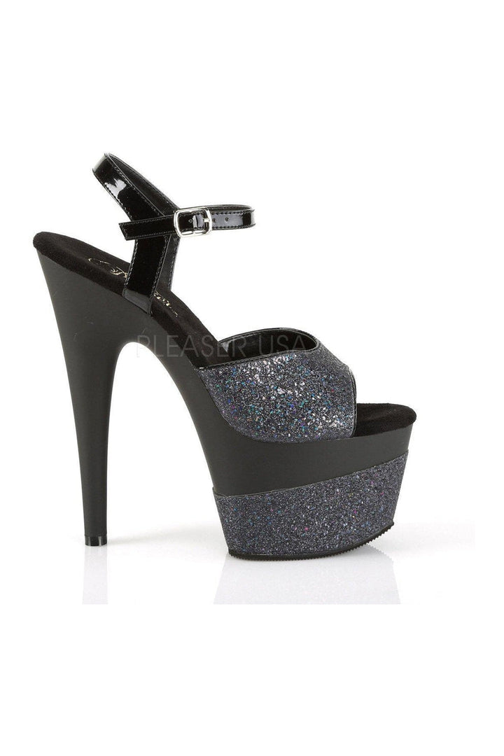 ADORE-709-2G Platform Sandal | Black Glitter-Pleaser-SEXYSHOES.COM