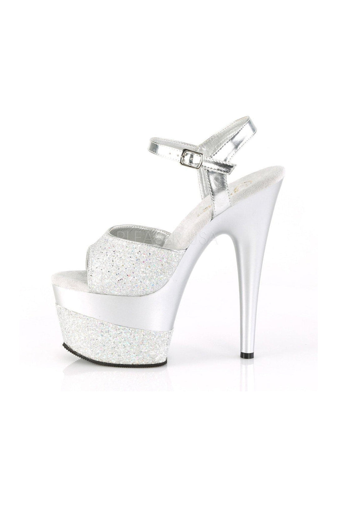 Pleaser ADORE-709-2G Platform Sandal in Silver Glitter