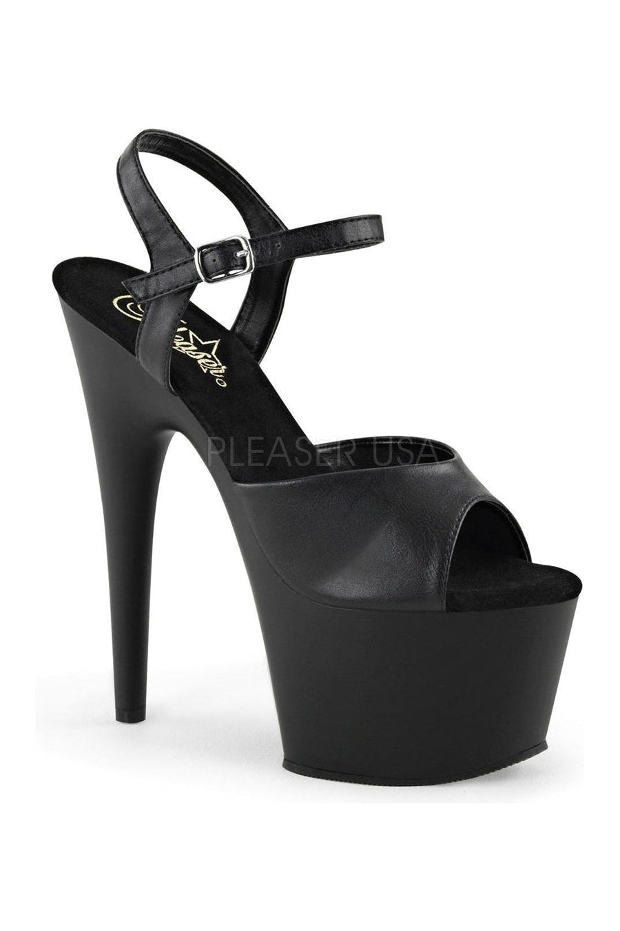 ADORE-709 Platform Sandal | Black Faux Leather-Pleaser-Black-Sandals-SEXYSHOES.COM