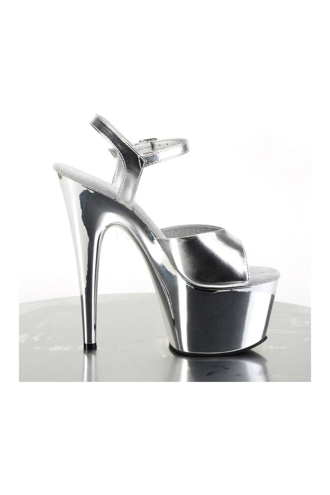 Pleaser ADORE-709 Platform Sandals in Silver Faux Leather
