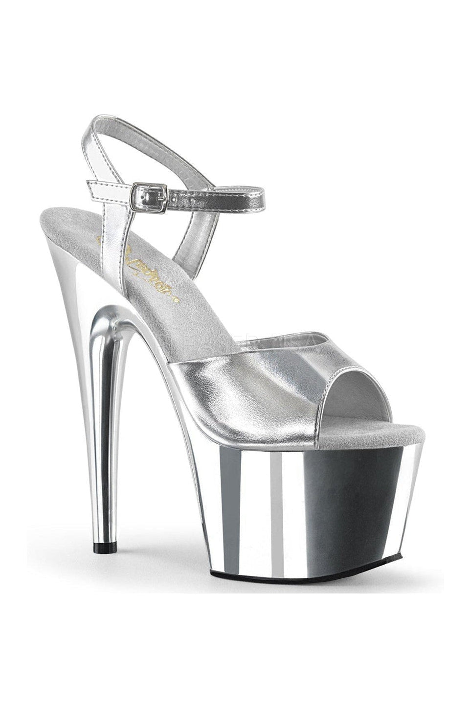 Pleaser ADORE-709 Platform Sandals in Silver Faux Leather from SexyShoes.com