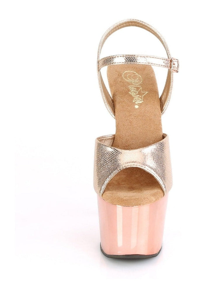 ADORE-709 Stripper Sandal | RoseGold Faux Leather-Sandals-Pleaser-SEXYSHOES.COM