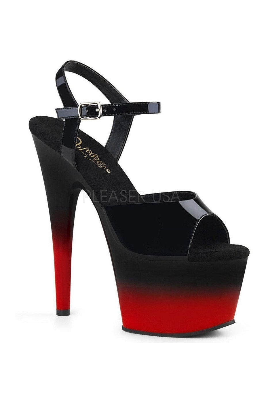 ADORE-709BR-H Platform Sandal | Black Patent-Pleaser-SEXYSHOES.COM