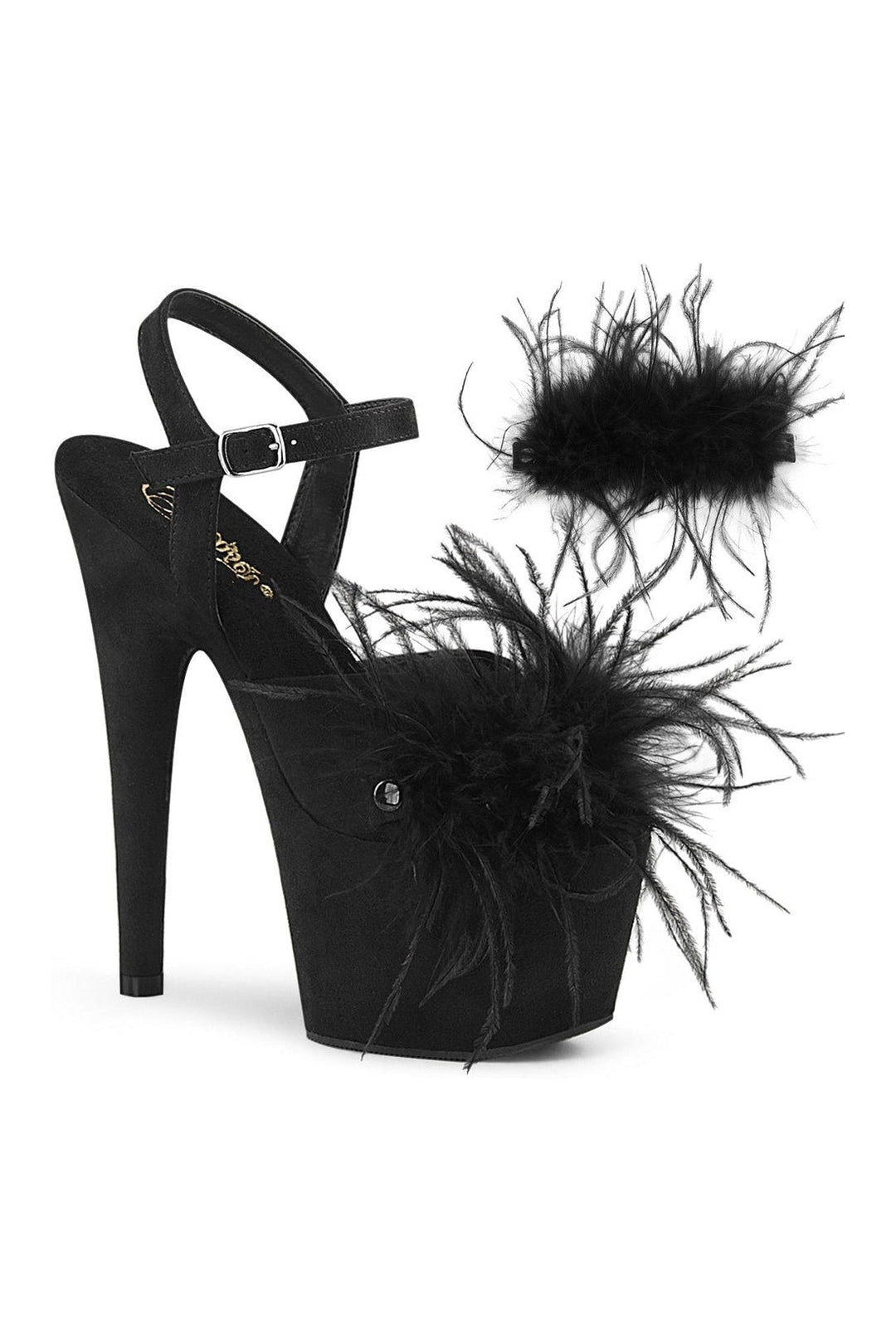 Pleaser ADORE-709F Exotic Sandal in Black Faux Suede from SexyShoes.com