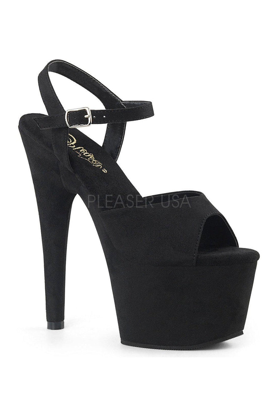 Pleaser ADORE-709FS Platform Sandal in Black Faux Leather from SexyShoes.com