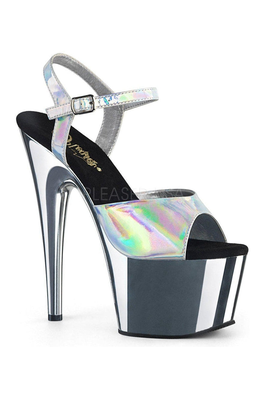 ADORE-709HGCH Platform Sandal | Silver Patent-Pleaser-SEXYSHOES.COM