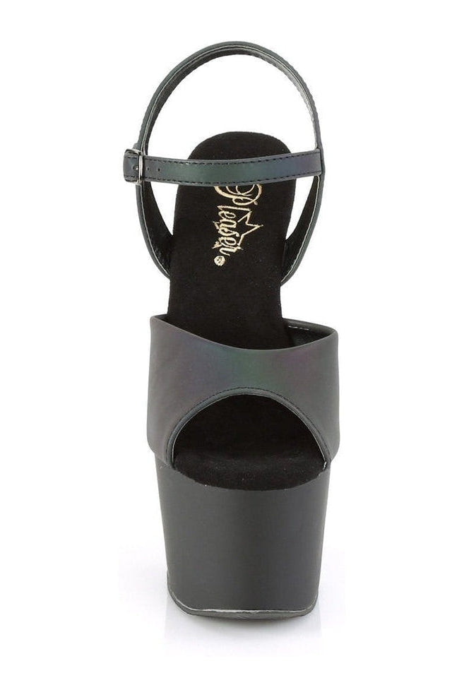 ADORE-709REFL Stripper Platform Sandal | Black Faux Leather-Pleaser-SEXYSHOES.COM
