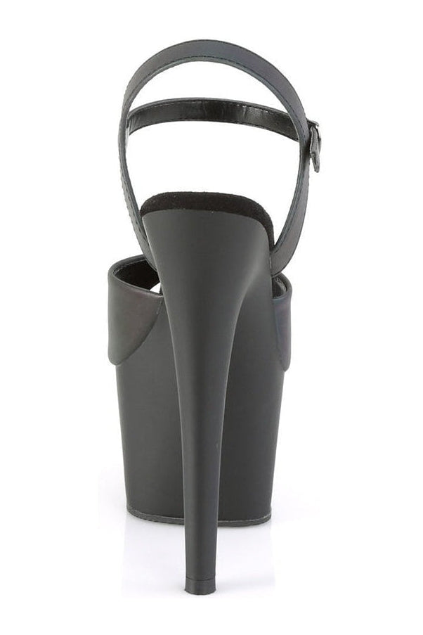 ADORE-709REFL Stripper Platform Sandal | Black Faux Leather-Pleaser-SEXYSHOES.COM