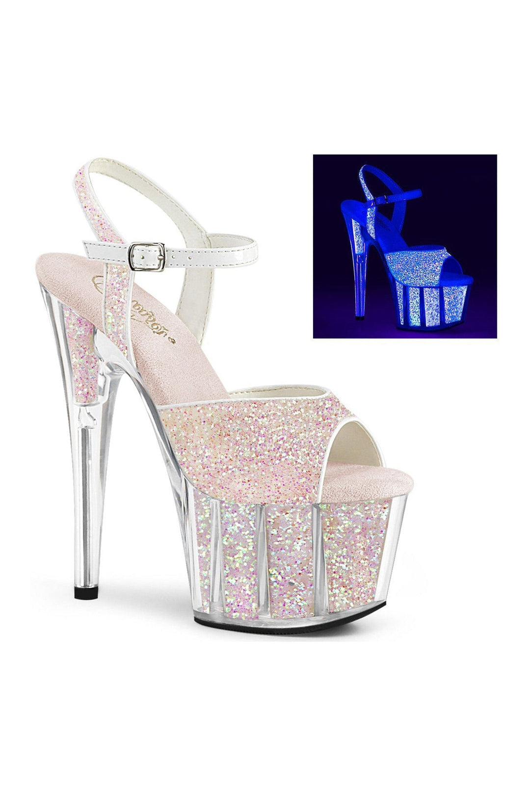 ADORE-710UVG Stripper Sandal | Neon Glitter-Sandals-Pleaser-Neon-7-Glitter-SEXYSHOES.COM