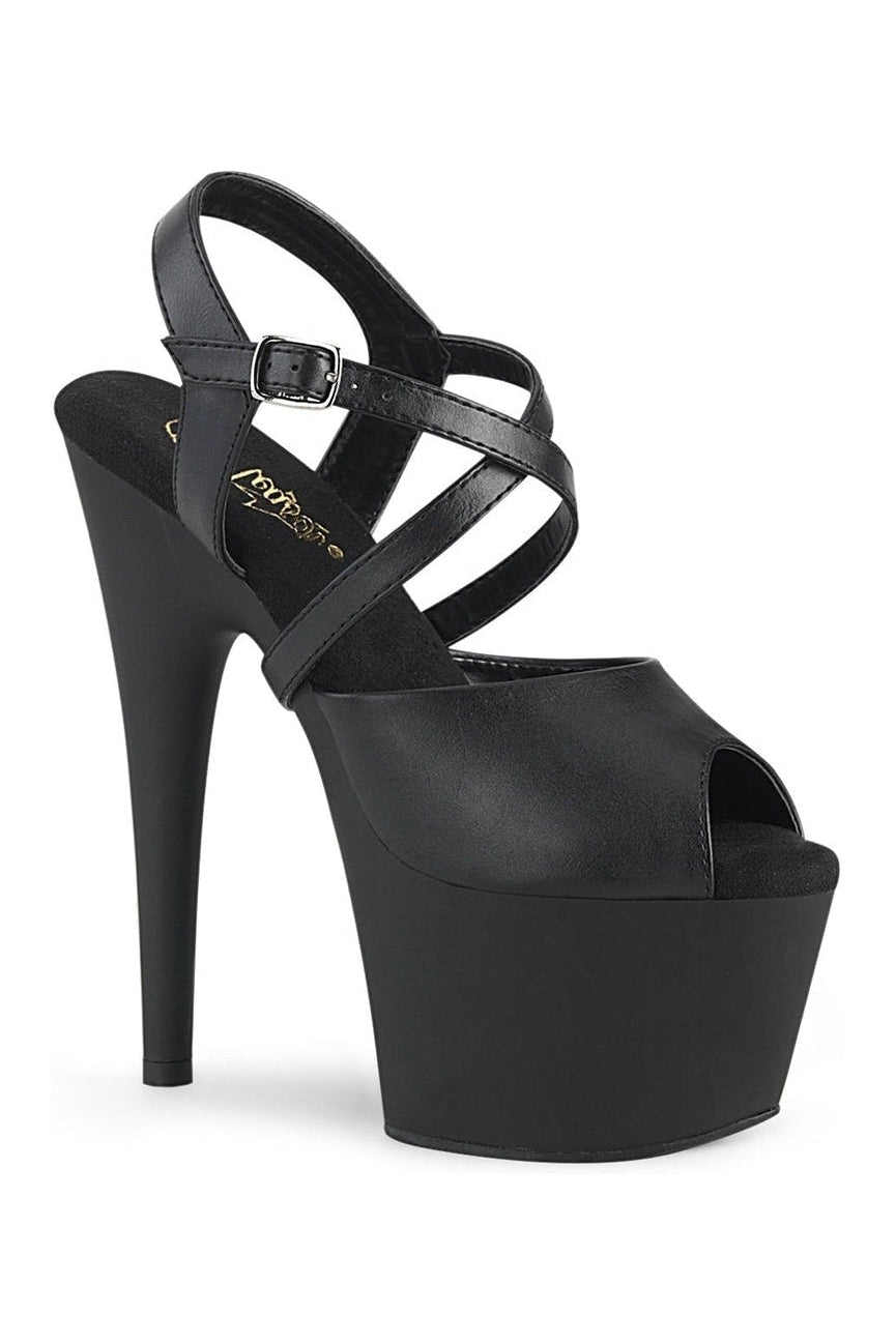 ADORE-724 Stripper Sandal | Black Faux Leather-Sandals-Pleaser-Black-9-Faux Leather-SEXYSHOES.COM
