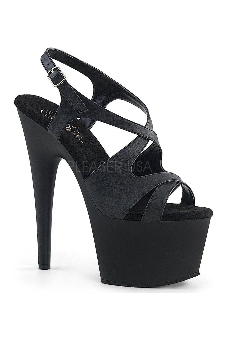Pleaser ADORE-730 Platform Sandal in Black Faux Leather from SexyShoes.com