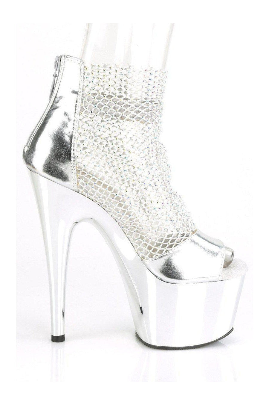 Pleaser ADORE-765RM Sandal in Silver Faux Leather