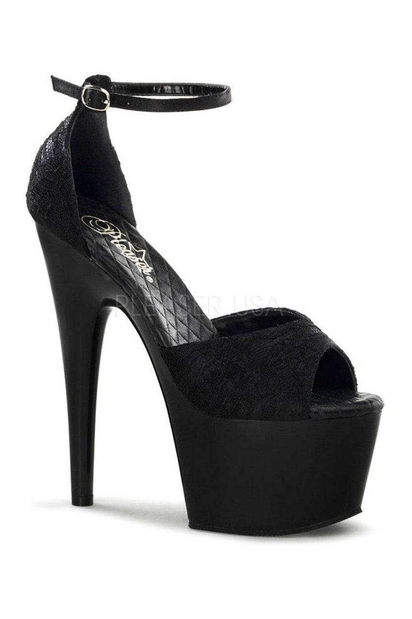 Pleaser ADORE-768 Platform Sandal in Black Satin from SexyShoes.com