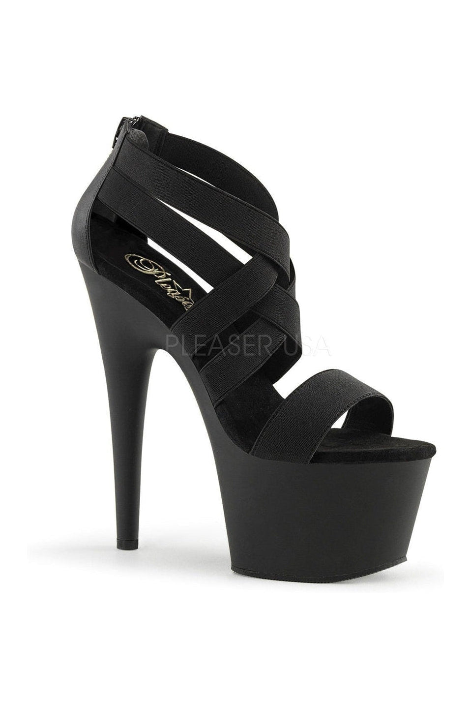 Pleaser ADORE-769 Platform Sandal in Black Faux Leather from SexyShoes.com