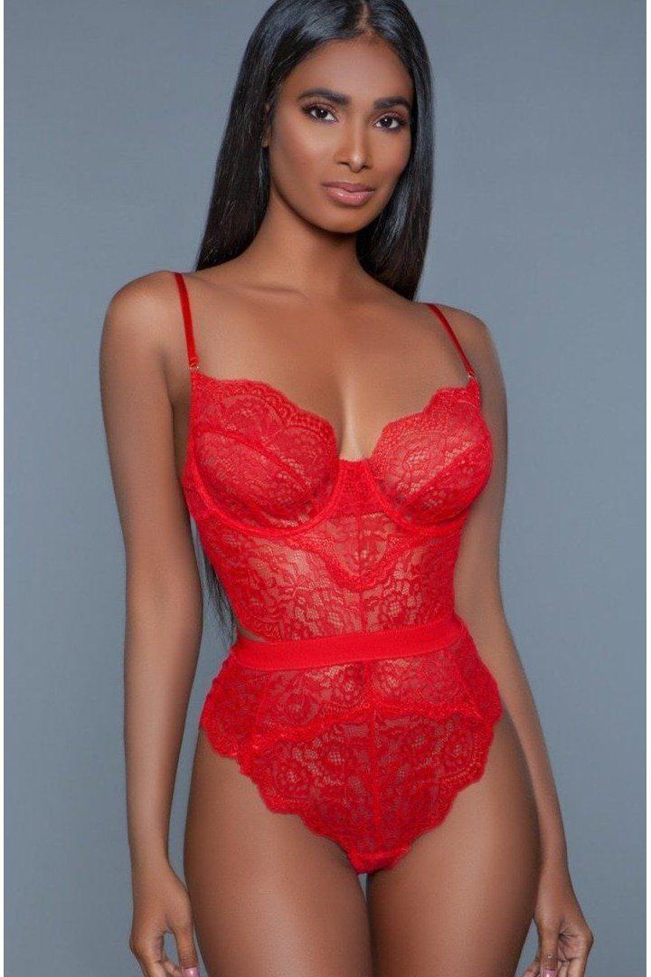 All Over Lace Underwire Bodysuit-Bodysuits-BeWicked-Red-S-SEXYSHOES.COM