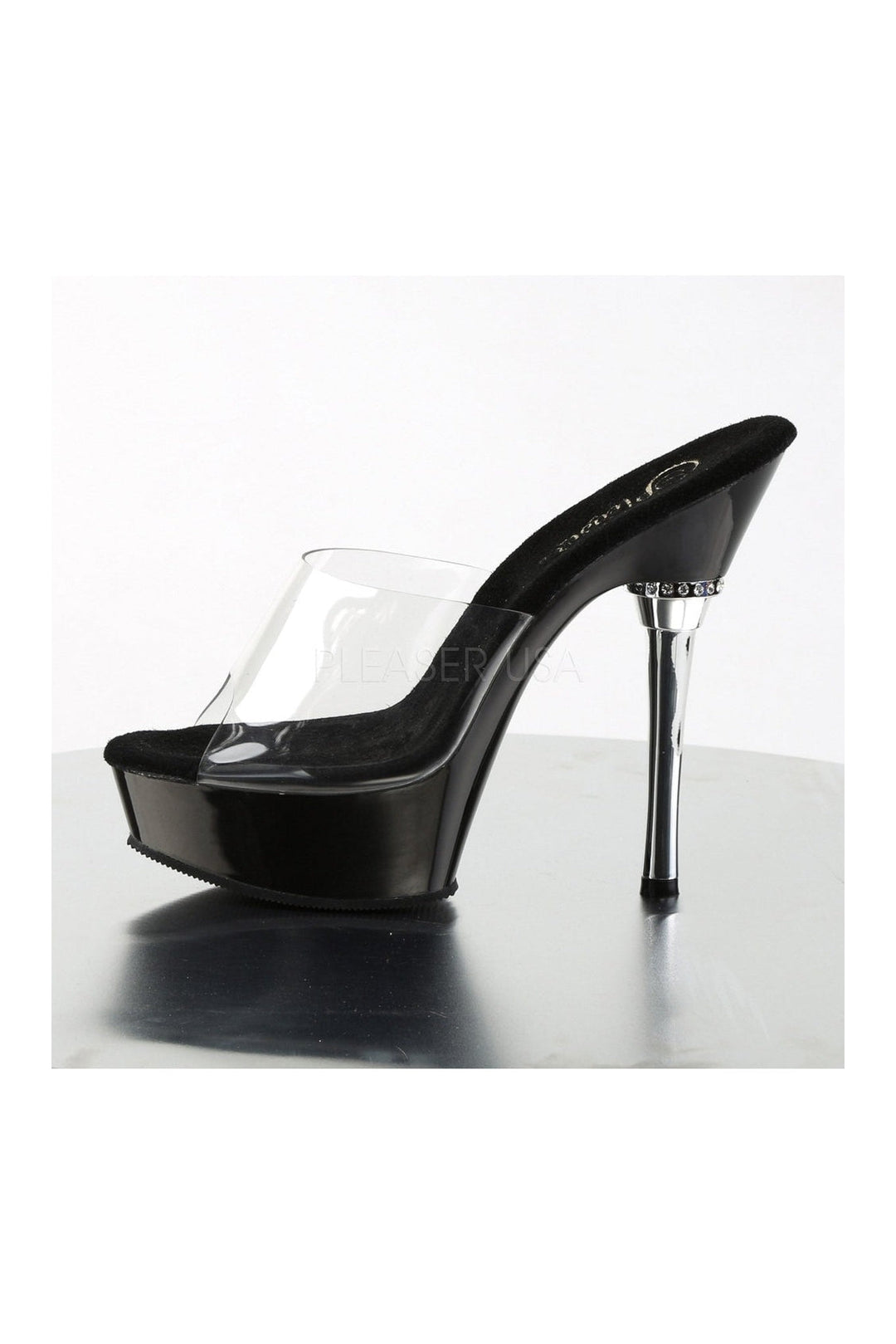 Pleaser ALLURE-601 Platform Sandal in Black Vinyl