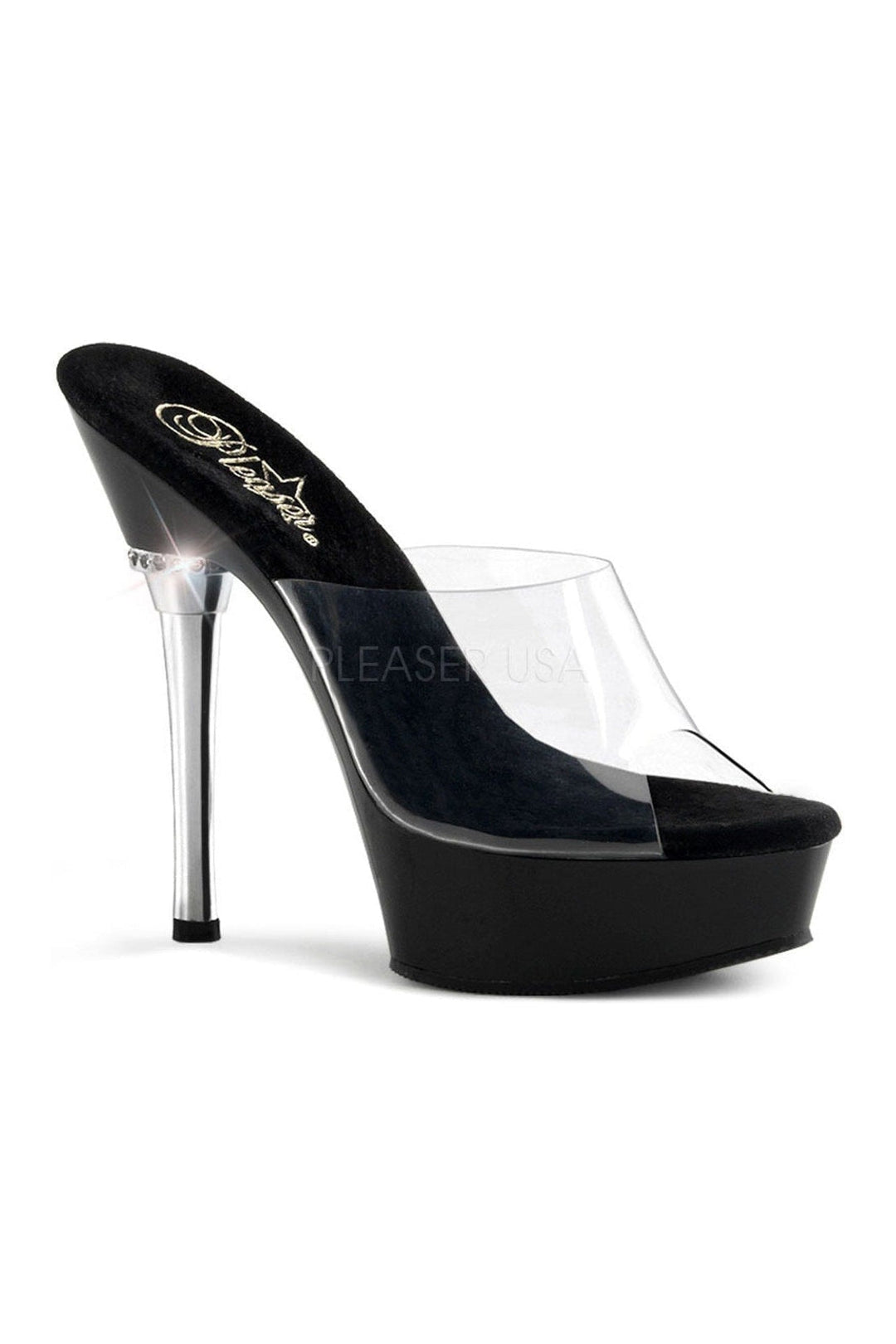Pleaser ALLURE-601 Platform Sandal in Black Vinyl from SexyShoes.com