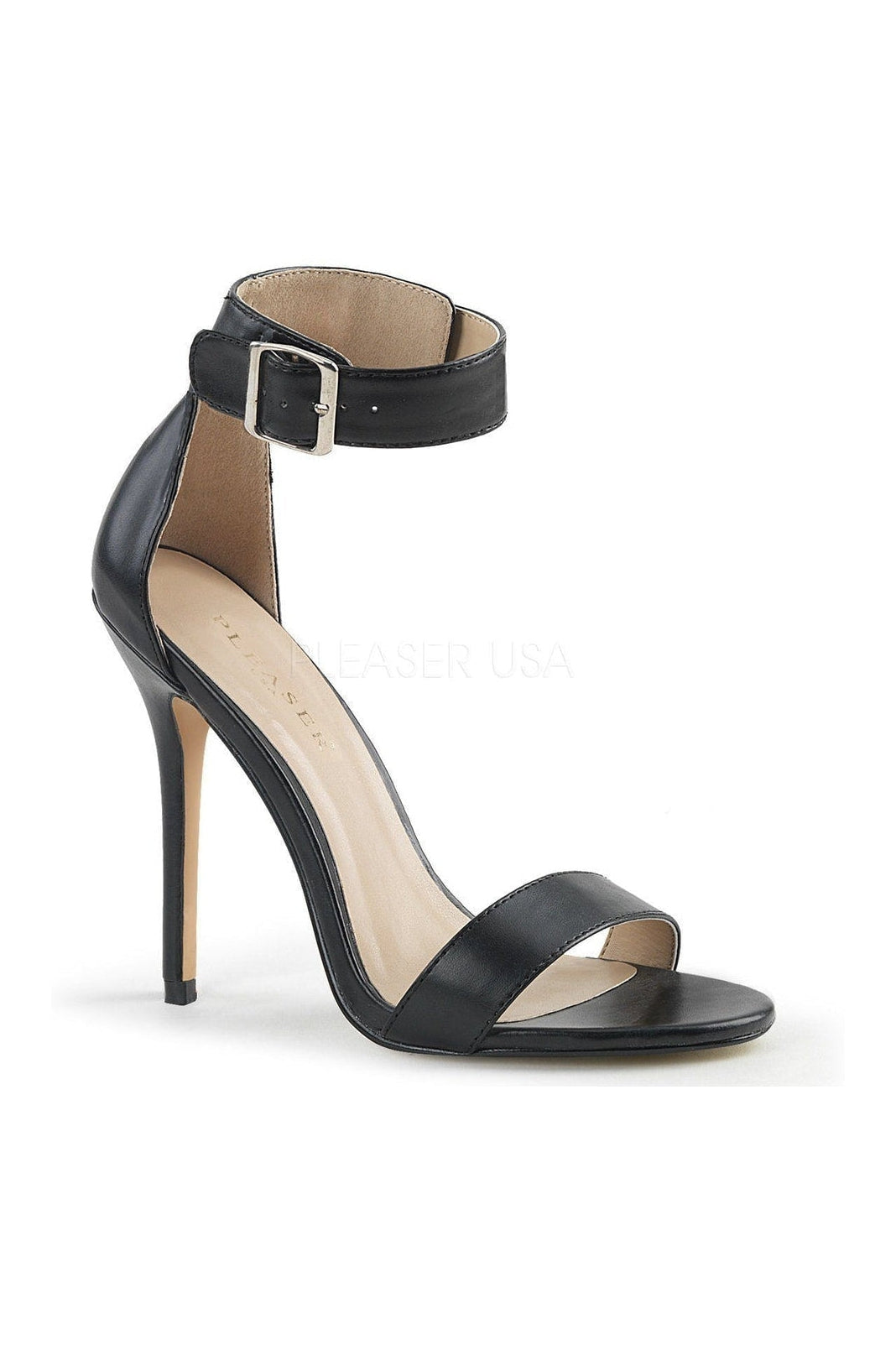 Pleaser AMUSE-10 Sandal in Black Faux Leather from SexyShoes.com