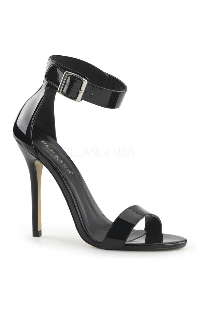 AMUSE-10 Sandal | Black Patent-Pleaser-Black-Sandals-SEXYSHOES.COM