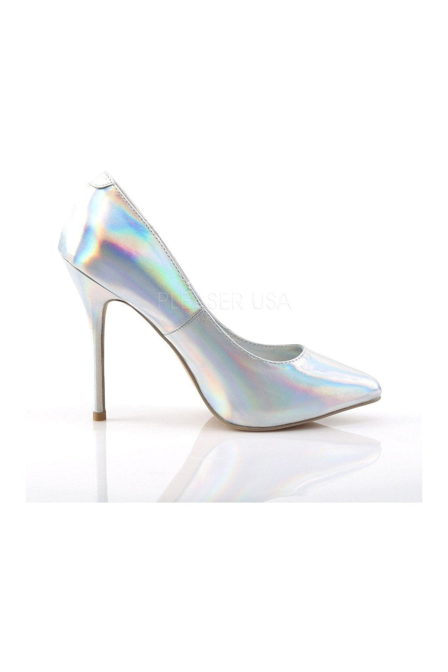 Pleaser AMUSE-20 Pump in Silver Faux Leather