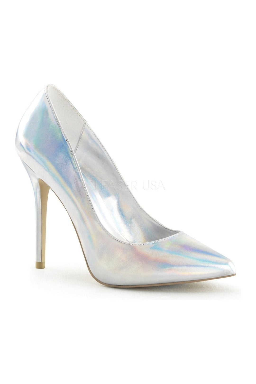 AMUSE-20 Pump | Silver Faux Leather-Pleaser-Silver-Pumps-SEXYSHOES.COM