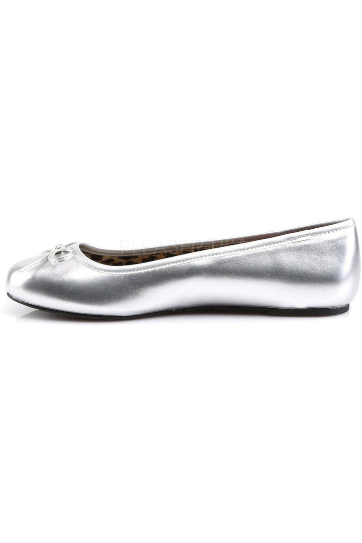 ANNA-01 Flat | Silver Faux Leather-Pleaser Pink Label-Flats-SEXYSHOES.COM