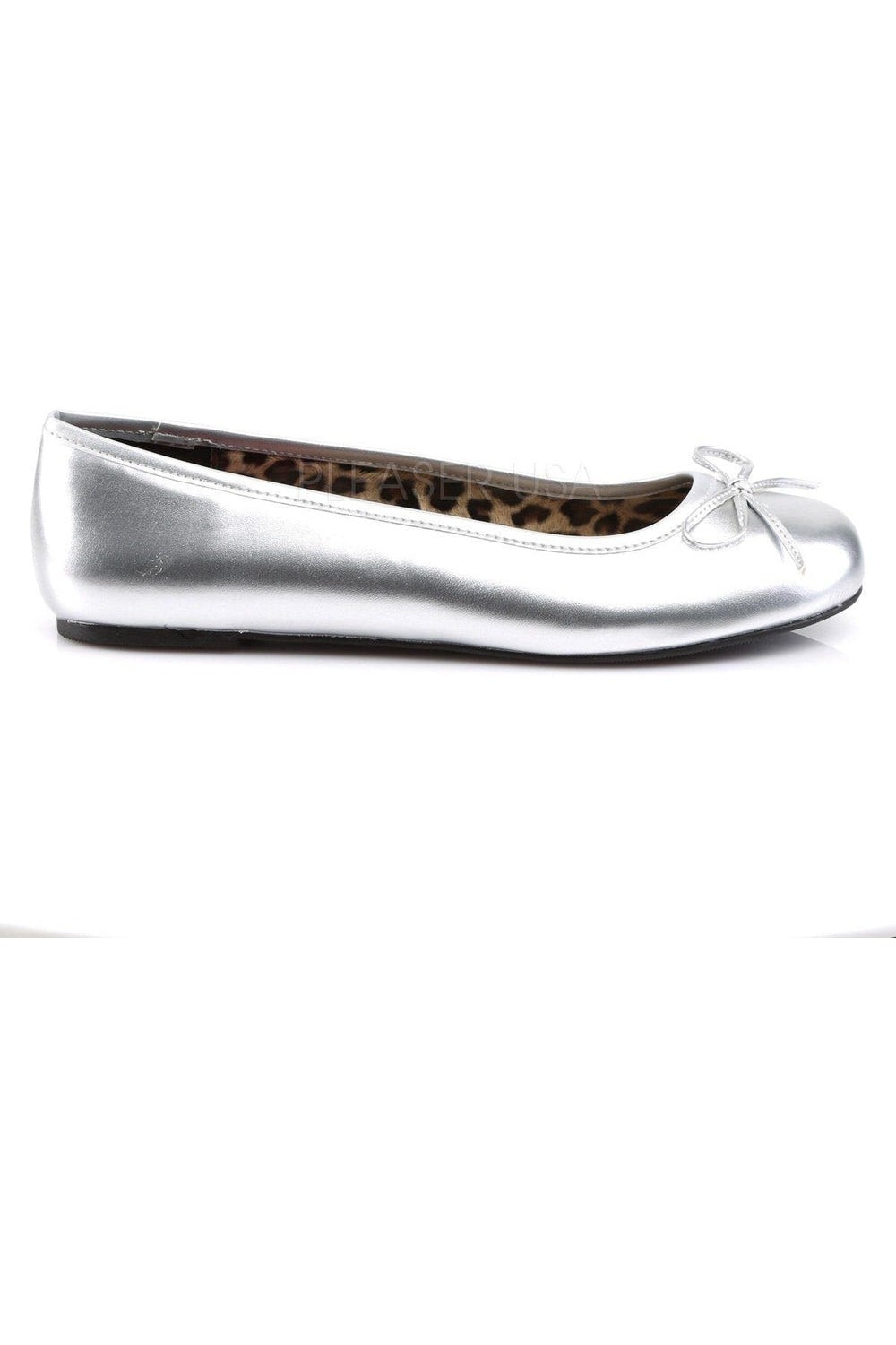 Pleaser Pink Label ANNA-01 Flat in Silver Faux Leather
