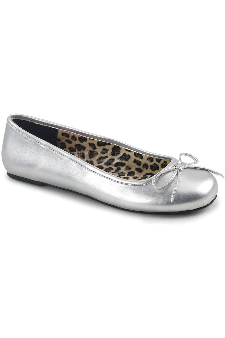 ANNA-01 Flat | Silver Faux Leather-Pleaser Pink Label-Silver-Flats-SEXYSHOES.COM