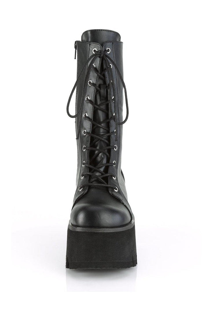 Demonia ASHES-105 Knee Boot in Black Faux Leather