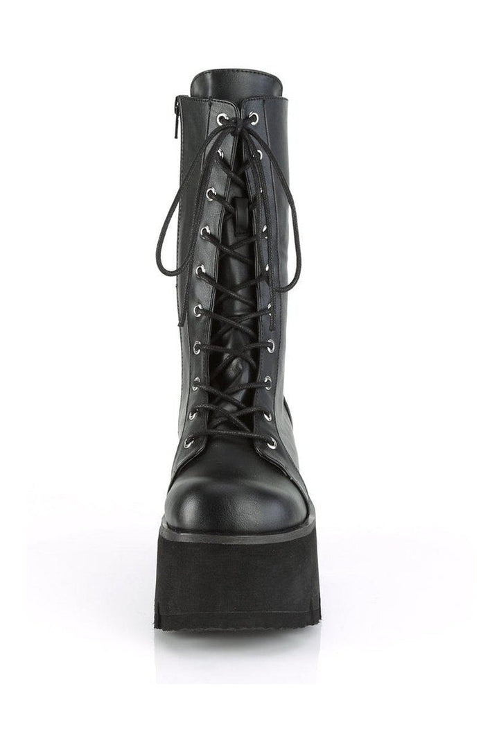 ASHES-105 Knee Boot | Black Faux Leather-Knee Boots-Demonia-SEXYSHOES.COM